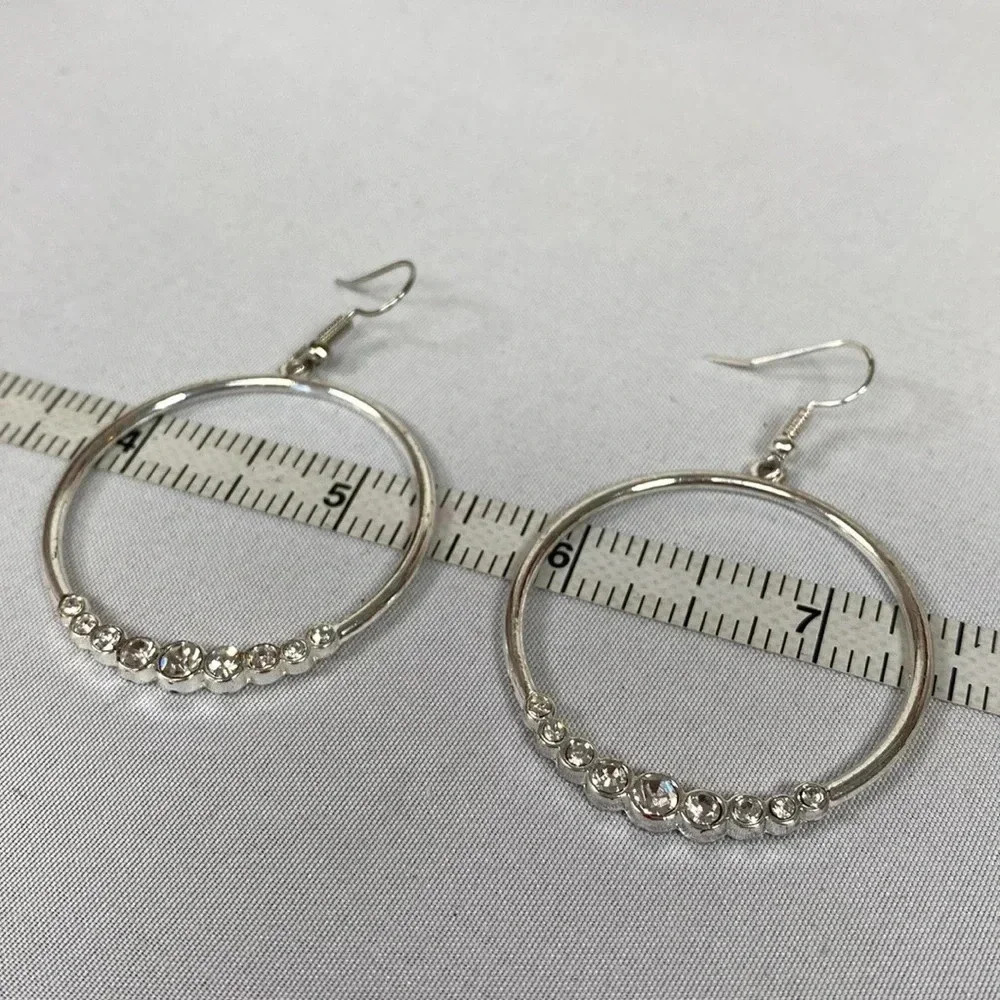 Open hoop circle earrings with rhinestones